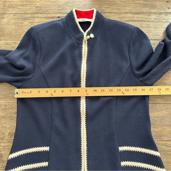Vintage St John Collection Marie Gray Sz 4 Navy Nautical Zip Up Jacket Santana - Picture 8 of 11